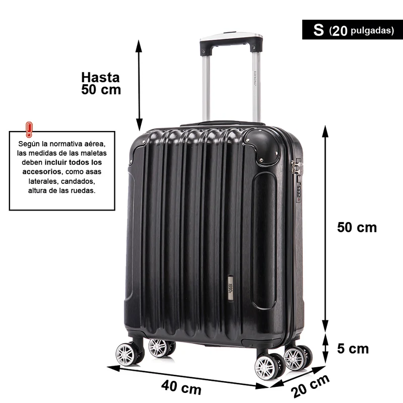 Maleta Cabina 55x40x20cm Policarbonato (44L) - 20 Pulgadas - Negro