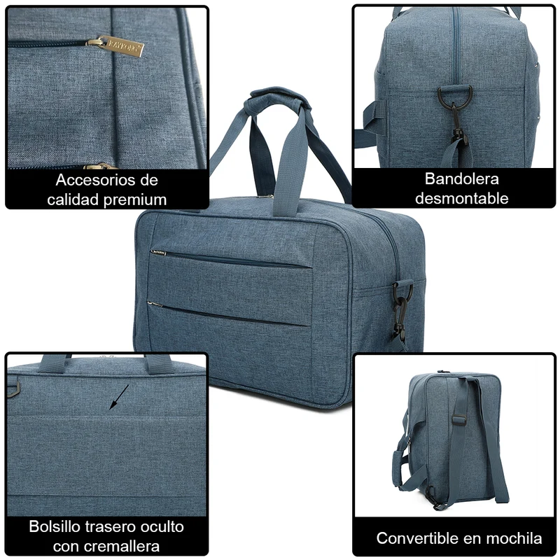 Raykong Bolsa de cabina convertible en mochila 40x20x25cm Ryanair 10kg equipaje de mano bolso de cabina Vueling azul marino