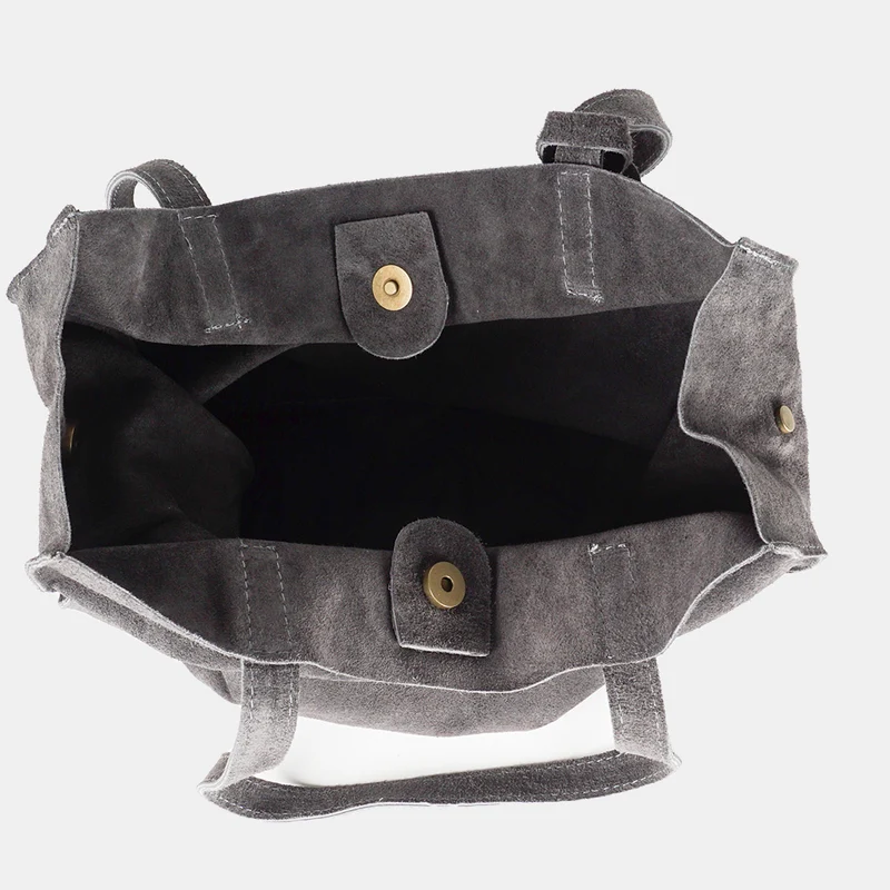 Bolso tote de piel serraje liso de mujer gris Cloe