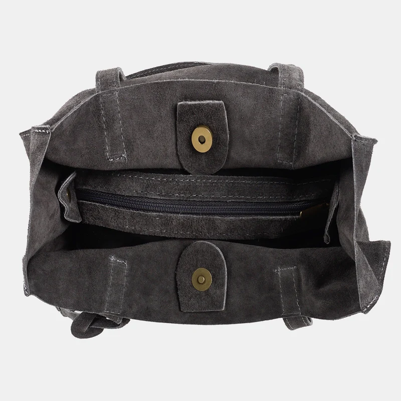 Bolso tote de piel serraje liso de mujer gris Cloe