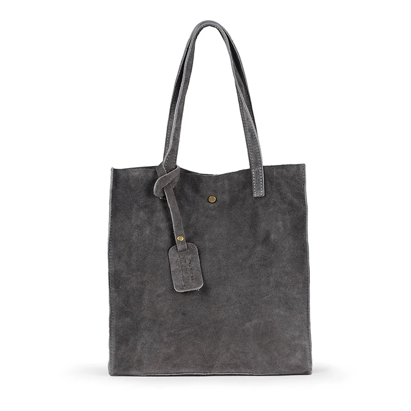 Bolso tote de piel serraje liso de mujer gris Cloe