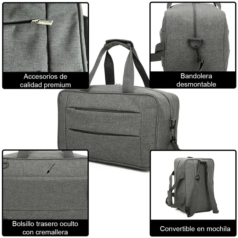 Raykong Bolsa de cabina convertible en mochila 40x20x25cm Ryanair 10kg equipaje de mano bolso de cabina Vueling gris