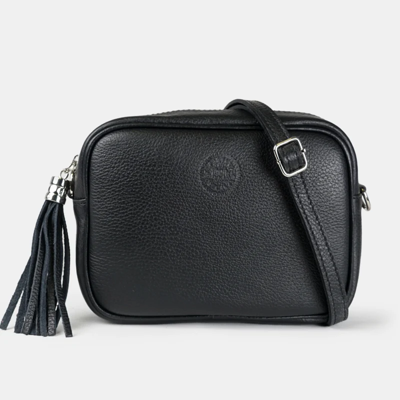 Bolso de bandolera piel con pompón Cristin Primavera Negro