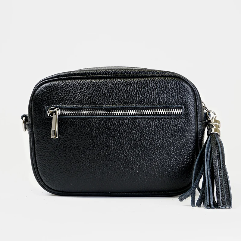 Bolso de bandolera piel con pompón Cristin Primavera Negro