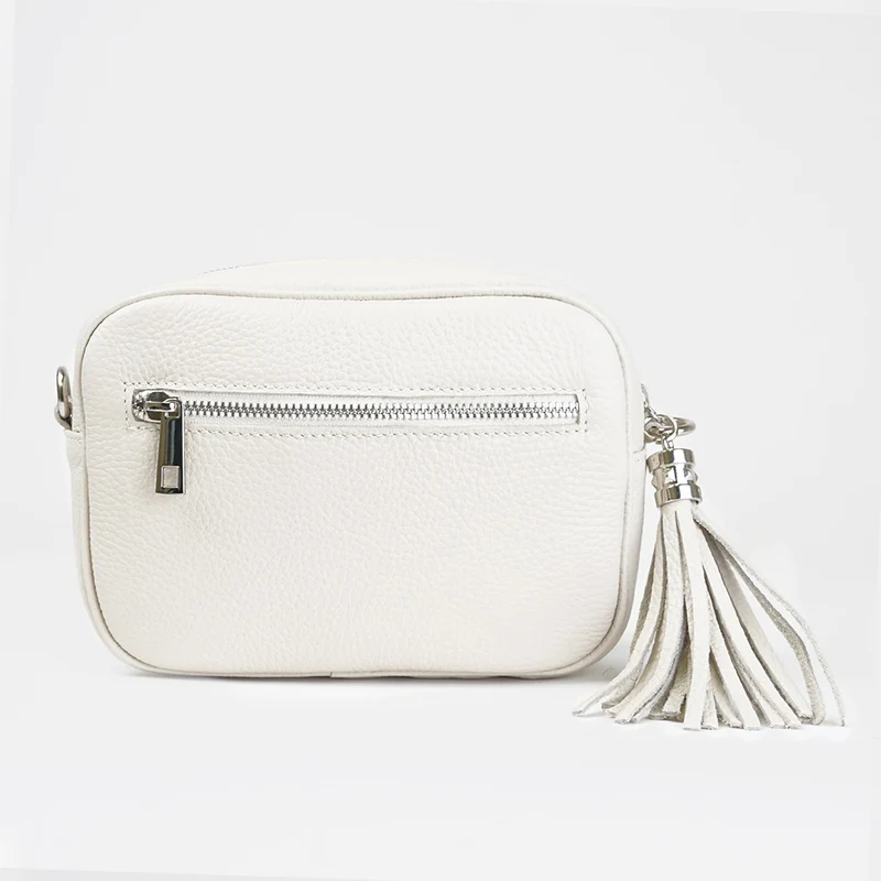 Bolso de bandolera piel con pompón Cristin Primavera Beige