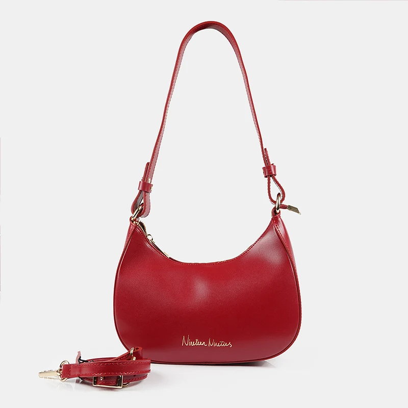 Bolso de hombro para mujer de piel saffiano con bandolera larga rojo Maribel