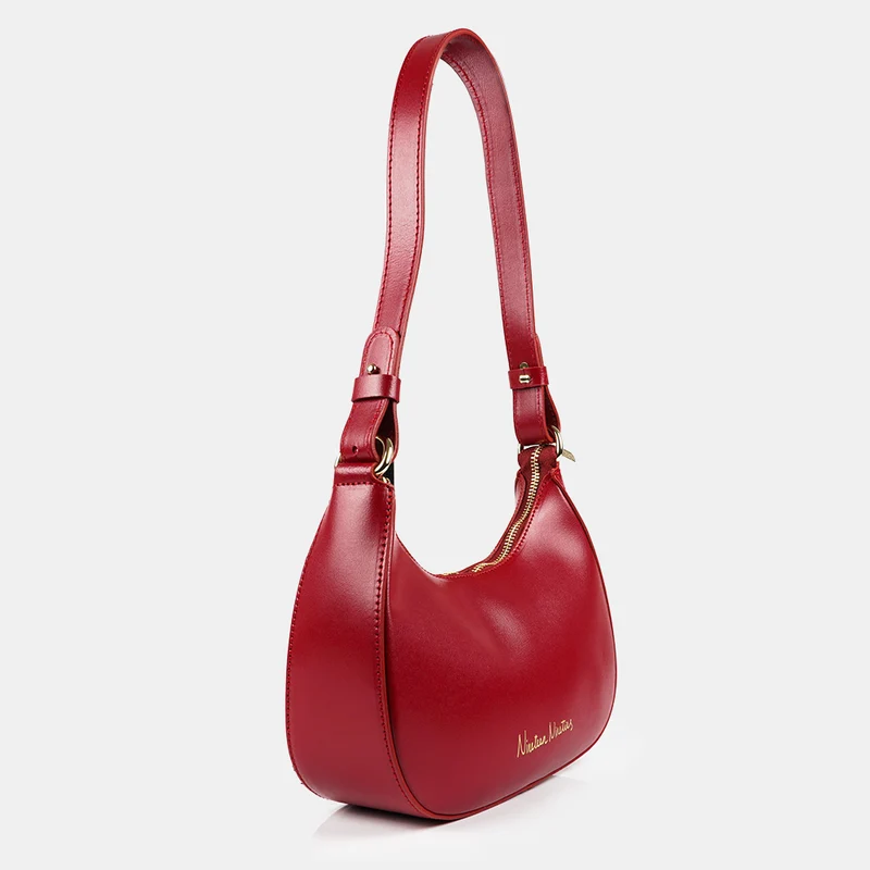 Bolso de hombro para mujer de piel saffiano con bandolera larga rojo Maribel