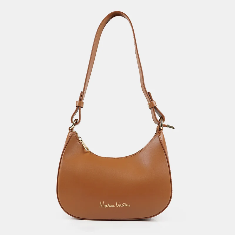 Bolso de hombro para mujer de piel saffiano con bandolera larga marrón Maribel