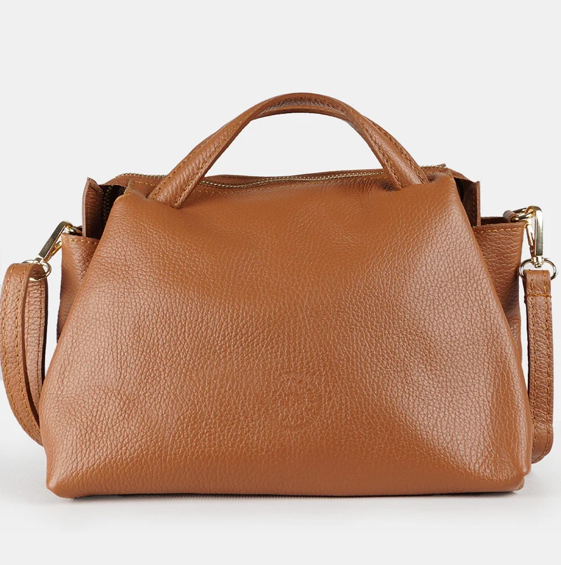 Bolso bandolera para mujer de piel con asas de mano marrón Amelie