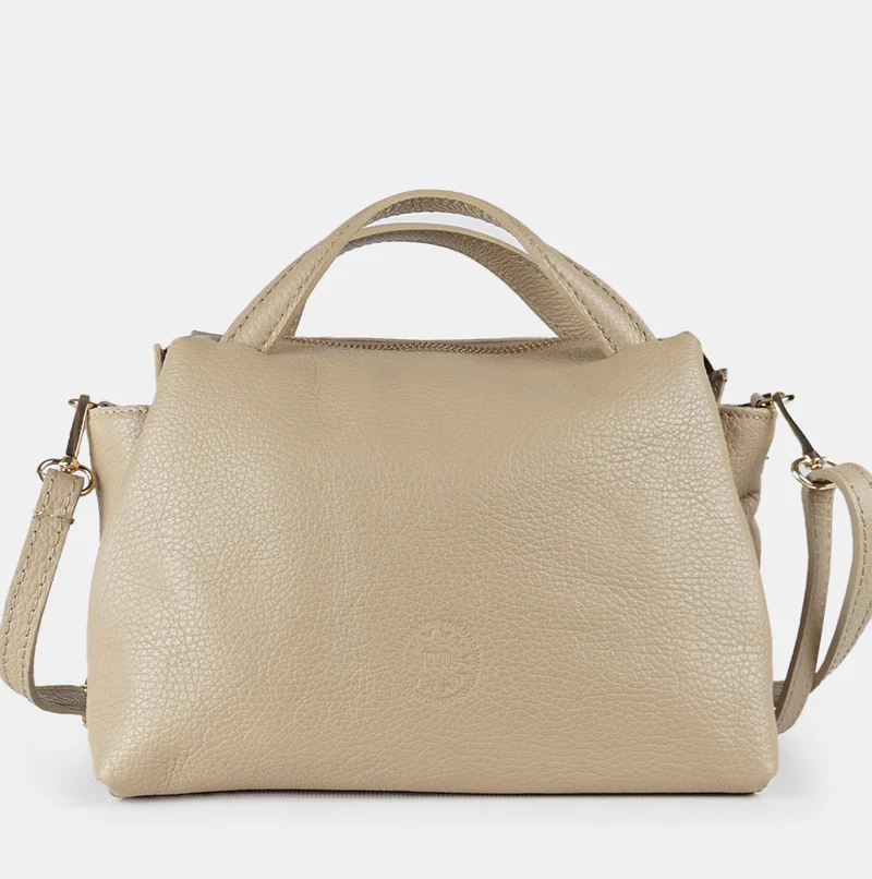 Bolso bandolera para mujer de piel con asas de mano khaki Amelie
