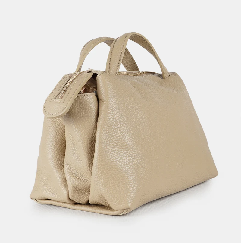 Bolso bandolera para mujer de piel con asas de mano khaki Amelie