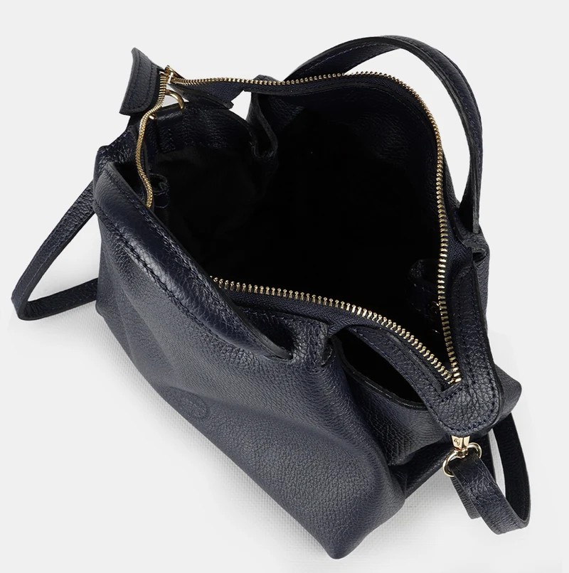 Bolso bandolera para mujer de piel con asas de mano azul marino Amelie