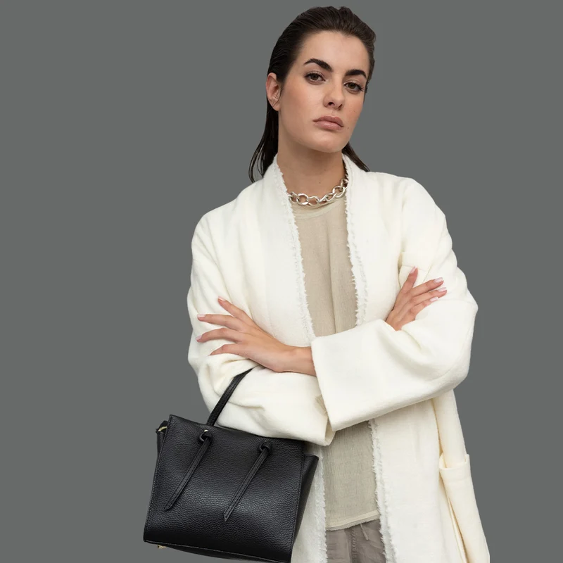 Bolso bandolera mujer de piel con asas de mano negro Mercedes