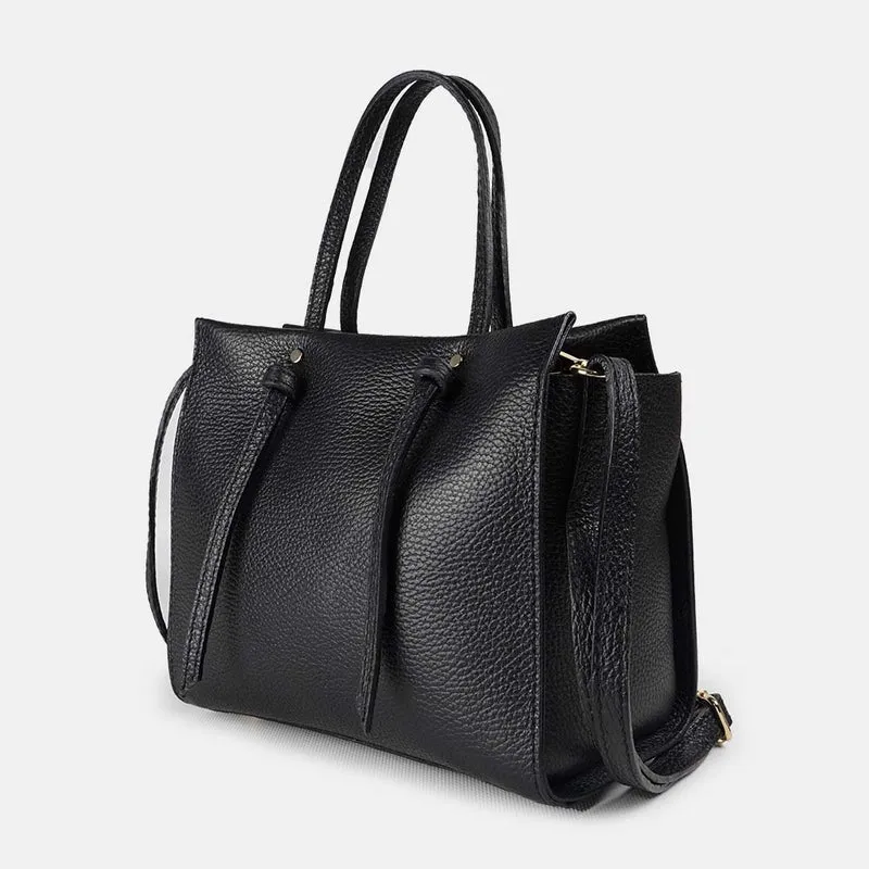 Bolso bandolera mujer de piel con asas de mano negro Mercedes