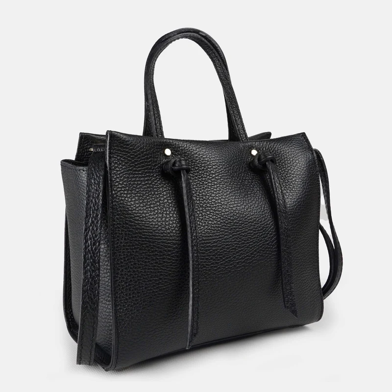 Bolso bandolera mujer de piel con asas de mano negro Mercedes
