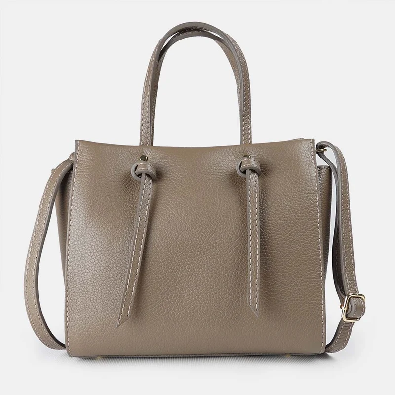 Bolso bandolera mujer de piel con asas de mano khaki Mercedes