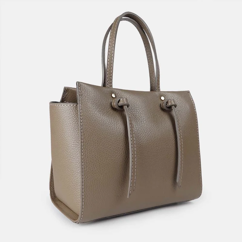 Bolso bandolera mujer de piel con asas de mano khaki Mercedes