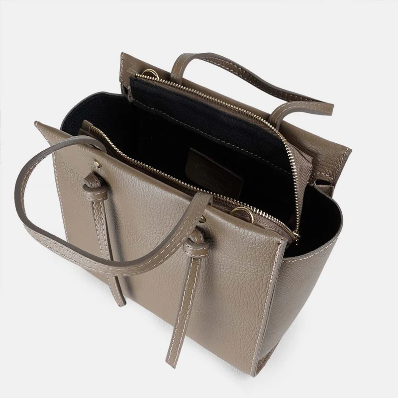 Bolso bandolera mujer de piel con asas de mano khaki Mercedes