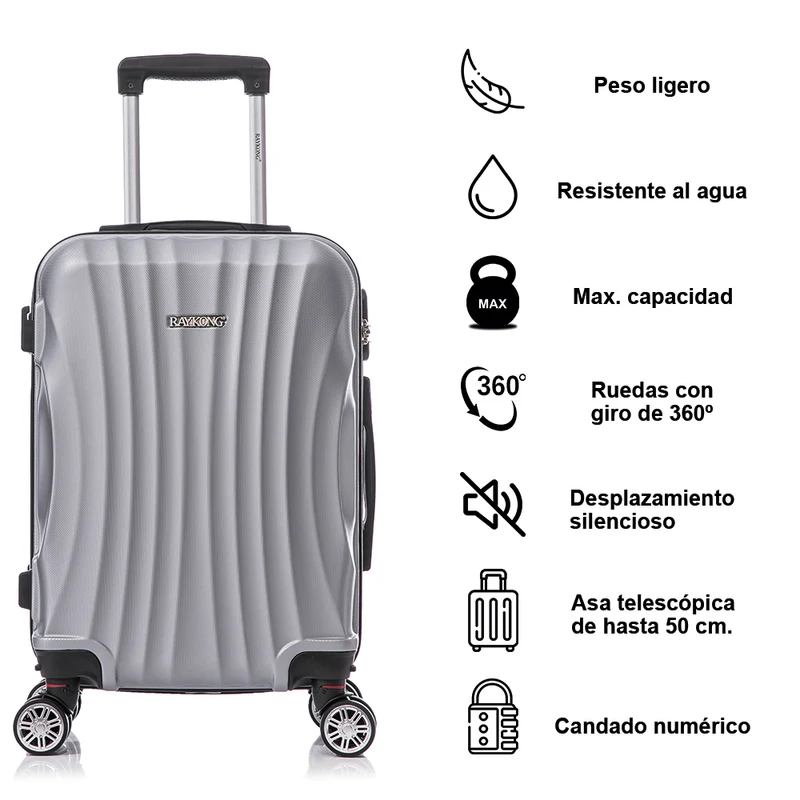 Raykong Maleta Cabina ABS 55x38x23cm 44L - 20 Pulgadas Plateada - Waves