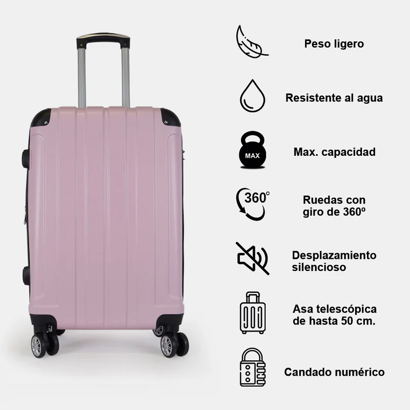 Maleta de viaje extensible XS-51cm-10kg / S-55cm-15kg de ABS Kike Rosa Claro