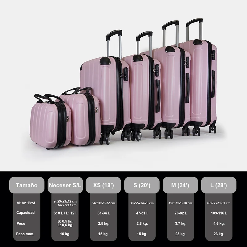 Maleta de viaje extensible XS-51cm-10kg / S-55cm-15kg de ABS Kike Rosa Claro
