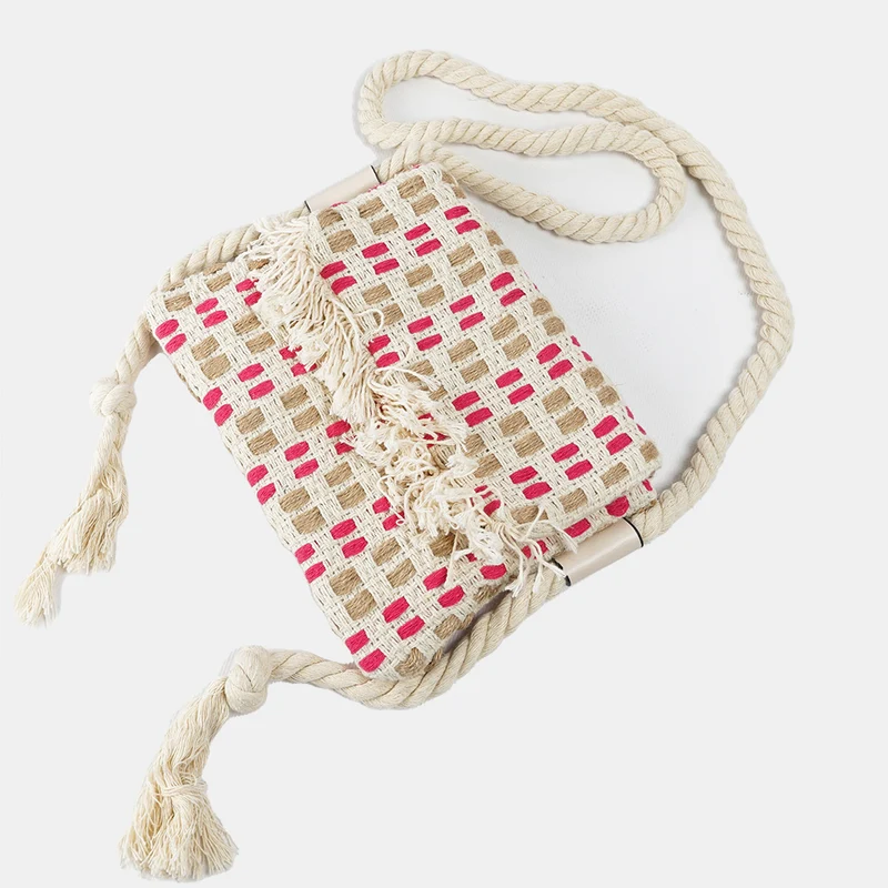 Bolso de rafia trenzado para mujer fucsia Eugenia