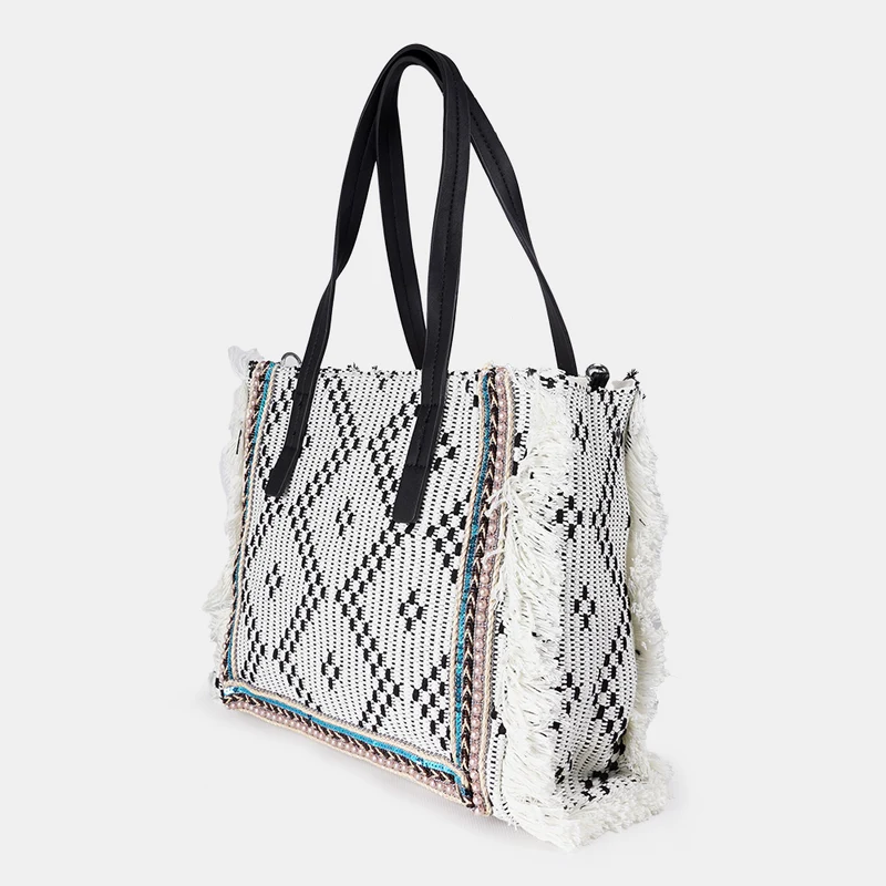 Bolso shopper para mujer de lona étnica negro Indira