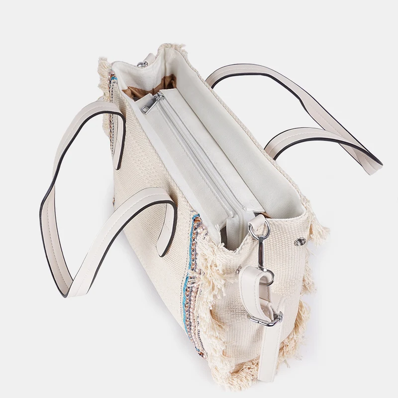 Bolso shopper para mujer de lona étnica beige Indira