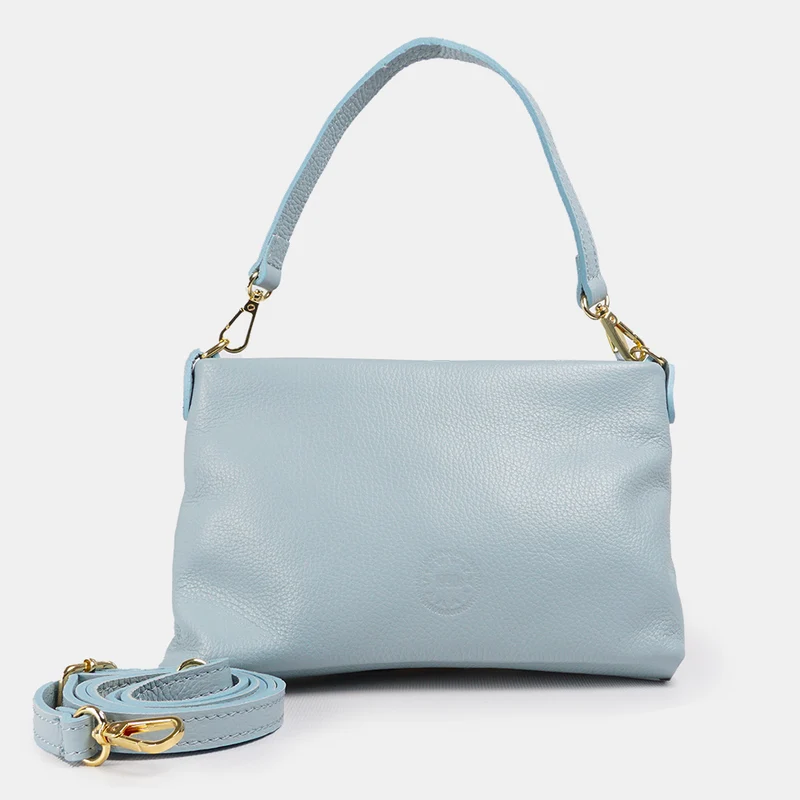 Bolso de mano y bandolera de piel para mujer azul celeste Ariadna