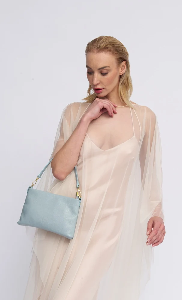 Bolso de mano y bandolera de piel para mujer azul celeste Ariadna