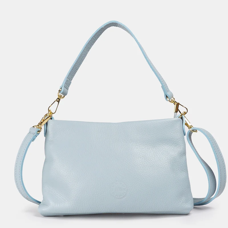 Bolso de mano y bandolera de piel para mujer azul celeste Ariadna