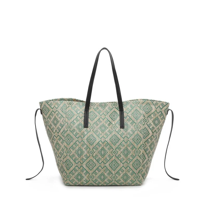 Bolso tote de rafia grande mujer con neceser interior reversible Paz