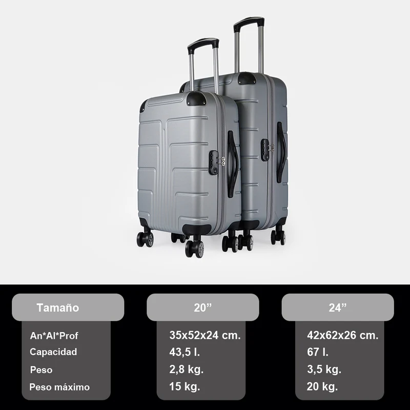 Maleta de cabina de S-15kg-55cm / M-20kg- 62cm de ABS Empire Plateado