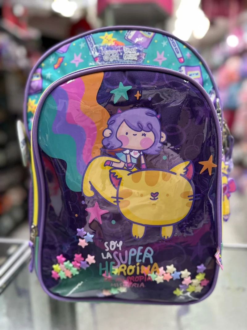 Mochila primaria vania bachur gato arcoiris Chenson