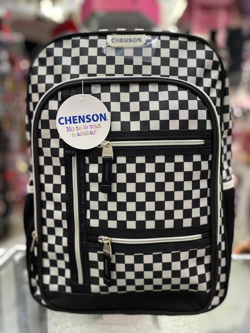 Mochila primaria cuadros blanco y negro Chenson