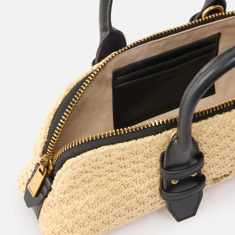 Bolso Pinko Donna BOWLING BAG horizontal 105334-A1RL C24Q de rafia/negro y oro viejo