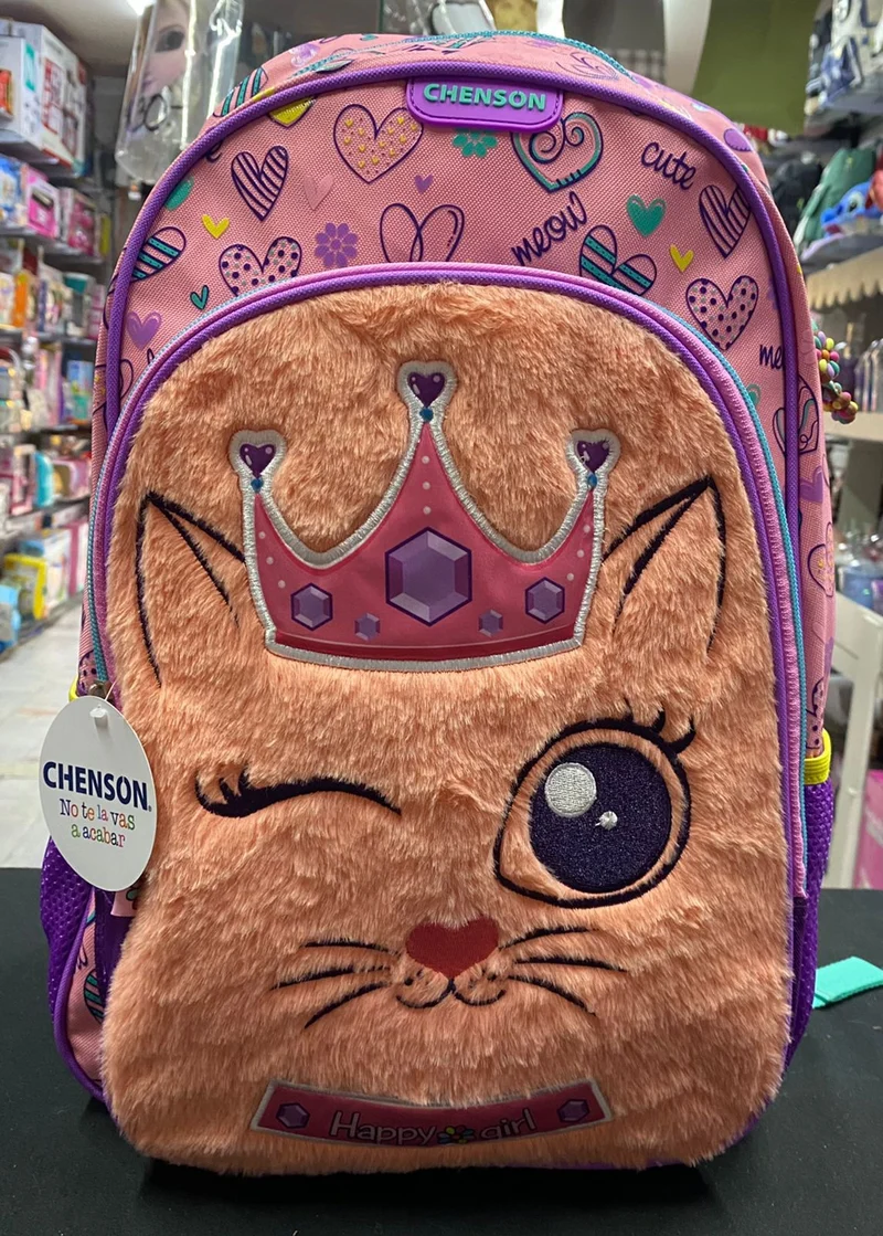 Mochila primaria gato peluche corona Chenson