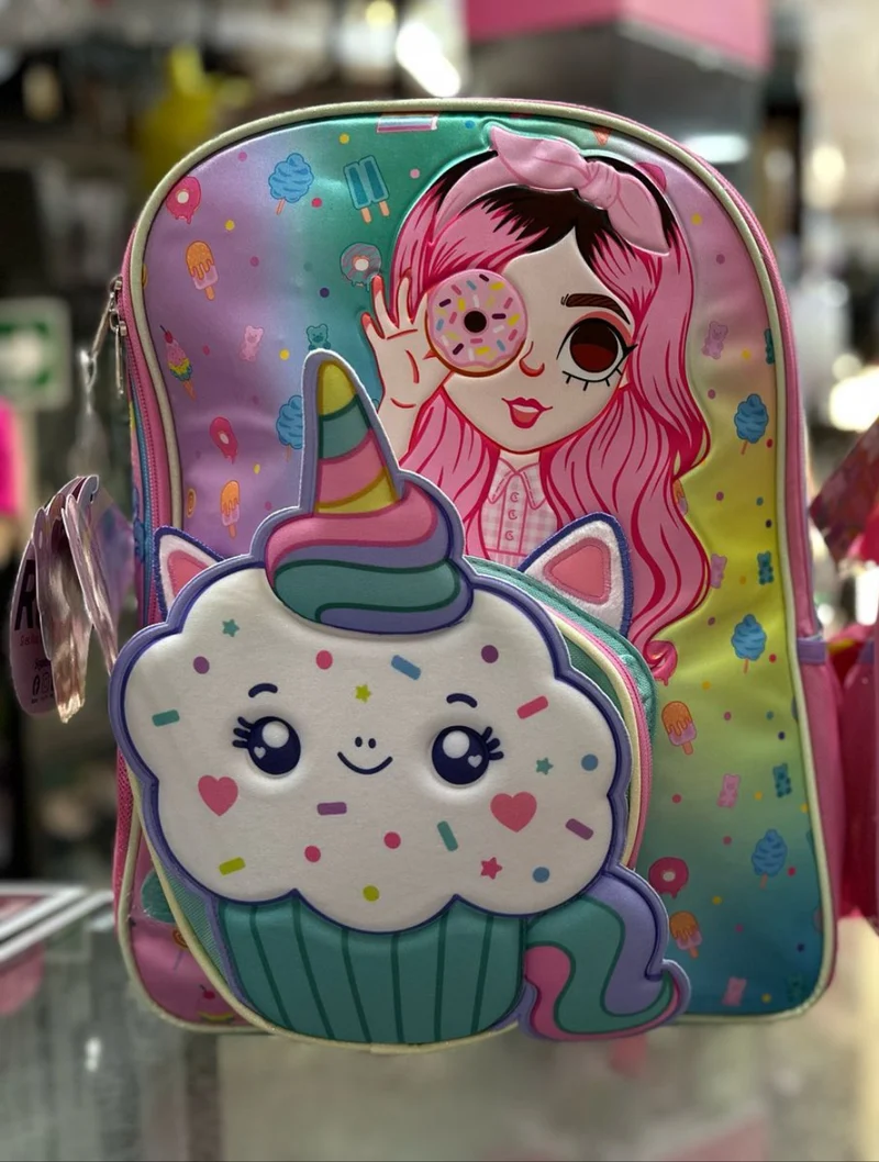 Mochila primaria mis pastelitos cupcake Ruz