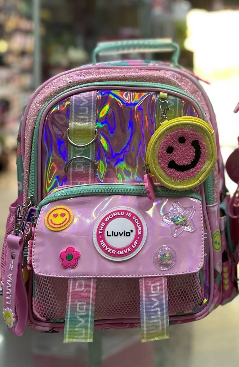 Mochila kinder stickers tornasol rosa lluvia