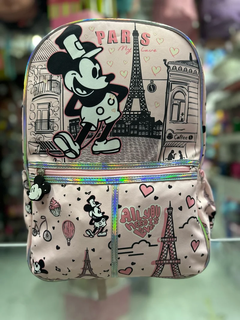 Mochila primaria Mickey París rosa lluvia