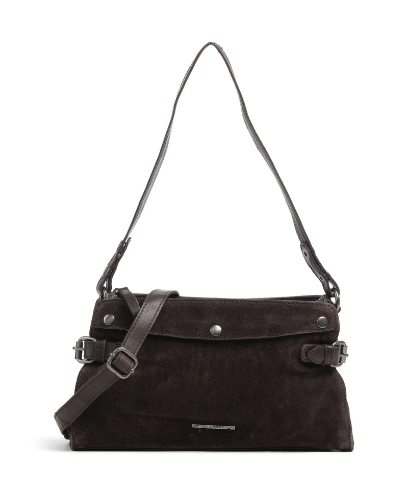 Spikes & Sparrow Suede Mix Madelon Bolso de hombro dark brown