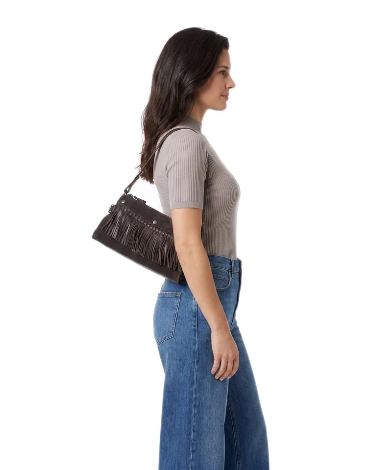 Spikes & Sparrow Suede Mix Madelon Bolso de hombro dark brown