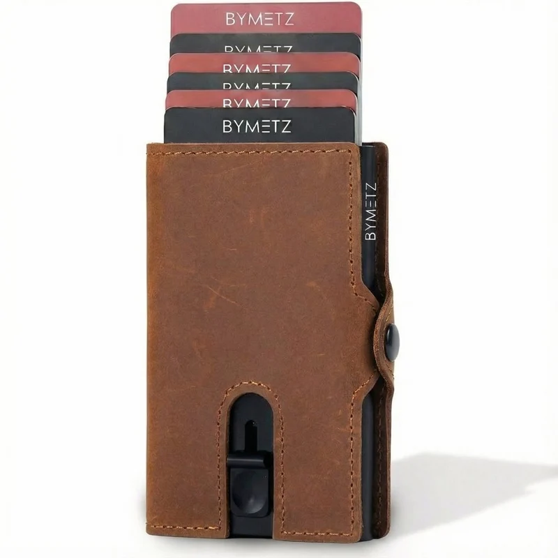 ByMetz® RFID Anti Skim Pasjeshouder - Echt Leer - 7 Pasjes + Briefgeld + Munten Vakje