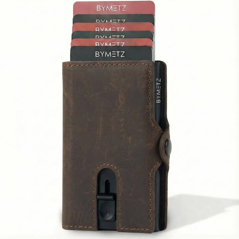ByMetz® RFID Anti Skim Pasjeshouder - Echt Leer - 7 Pasjes + Briefgeld + Munten Vakje