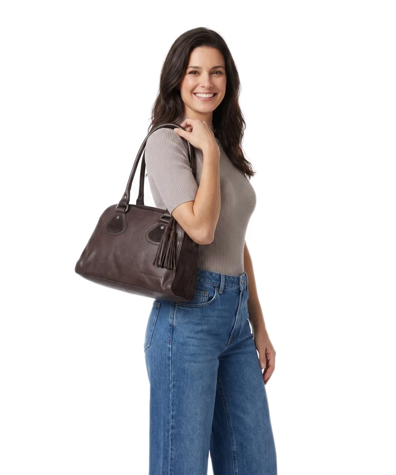 Spikes & Sparrow Suede Mix Sienna Bolso de hombro dark brown