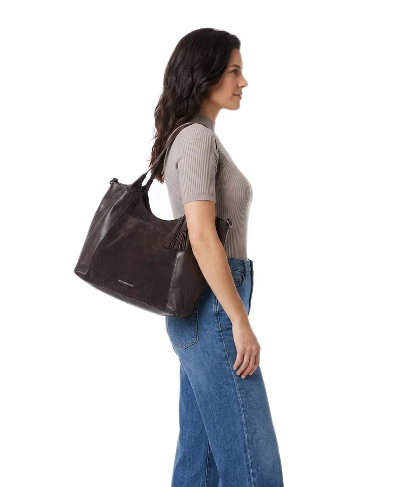 Spikes & Sparrow Suede Mix Ryana Bolsa shopping dark brown