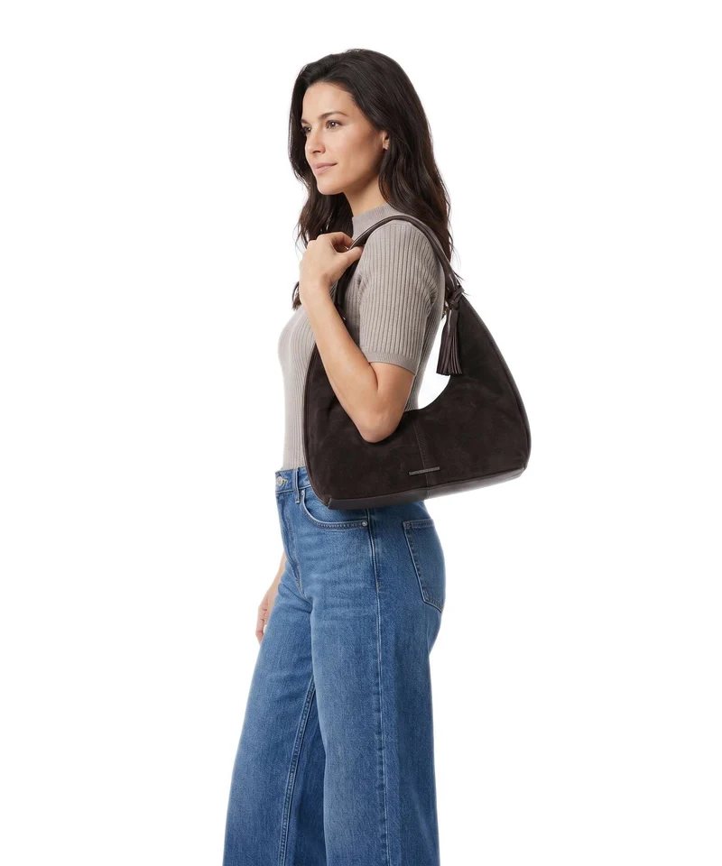 Spikes & Sparrow Suede Mix Gwyn Bolso de hobo dark brown