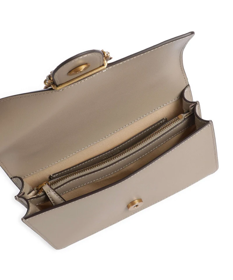 Pinko Love One Mini New Buckle Bandolera grigio talpa/antique gold