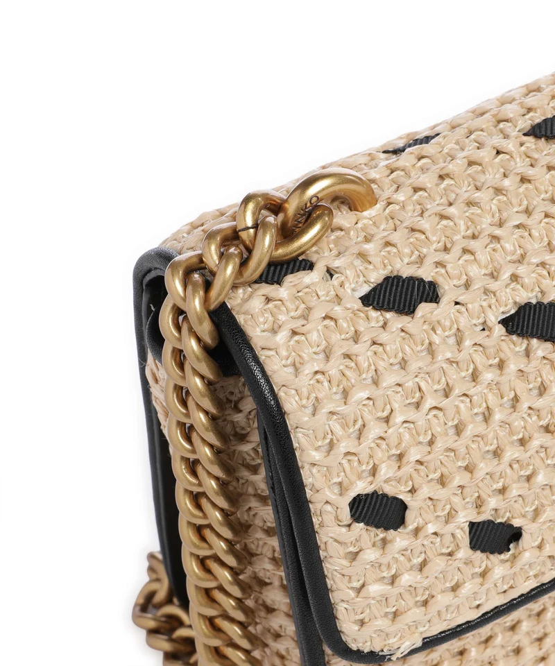 Pinko Love One Mini Bandolera paglia/nero/antique gold