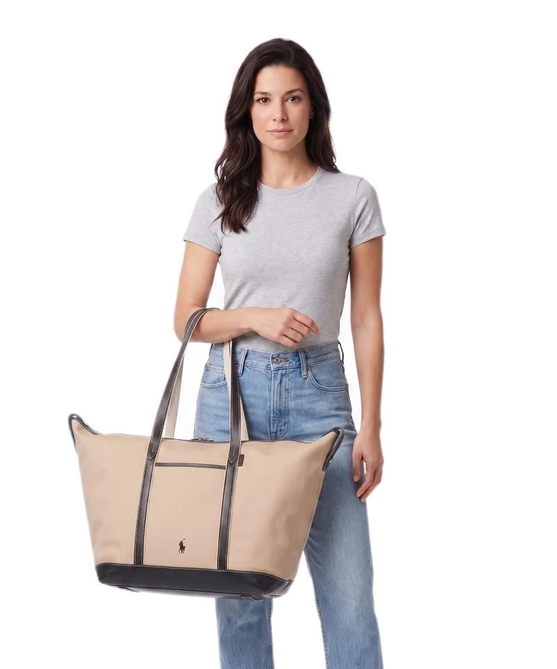 Polo Ralph Lauren Canvas Large Bolsa shopping porcelain/black
